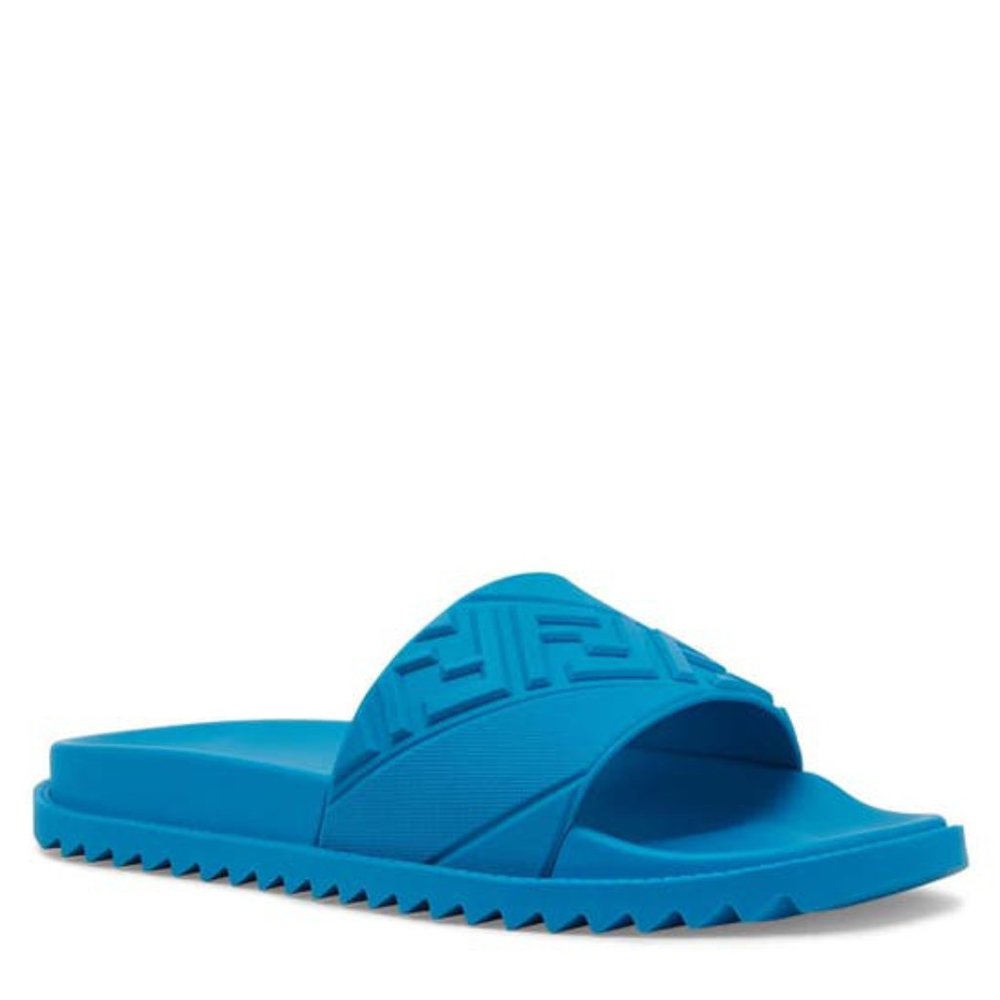 NIB FENDI Men's Blue FF Logo Slides Sandals